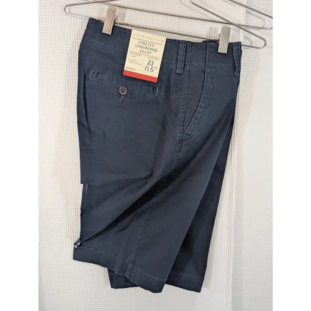NWT! AEROPOSTALE! NAVY BLUE LONGBOARD BELOW THE KNEE STRETCH COTTON SHORTS! 28